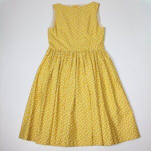 Retro Style Women's Mustard Yellow with White Polka Dots Swing Dress size Small
